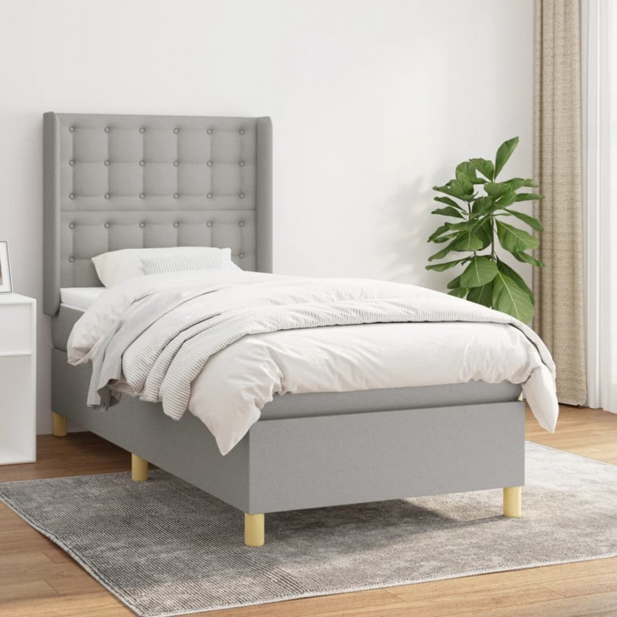 Cadre de lit et matelas Gris clair 90x190 cm Tissu