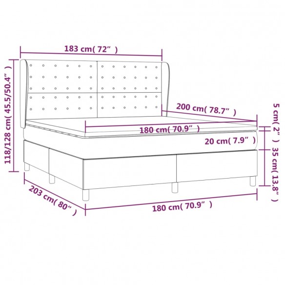 Cadre de lit avec matelas Marron foncé 180x200 cm