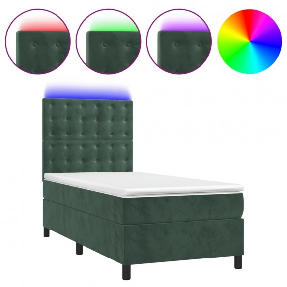 Cadre de lit et matelas et LED Vert foncé 90x200 cm