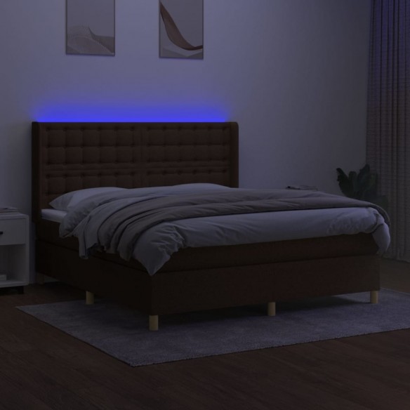 Cadre de lit matelas et LED Marron foncé 180x200cm