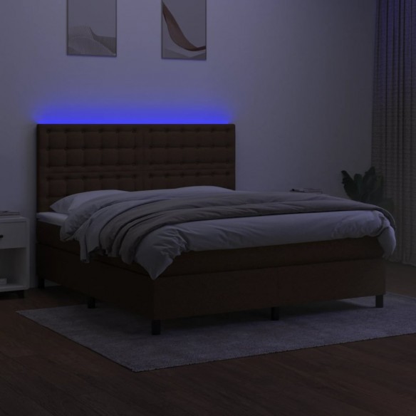 Cadre de lit matelas et LED Marron foncé 180x200cm