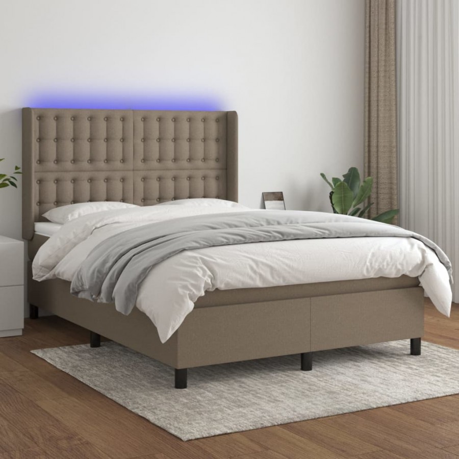 Cadre de lit matelas et LED Taupe 140x190 cm Tissu