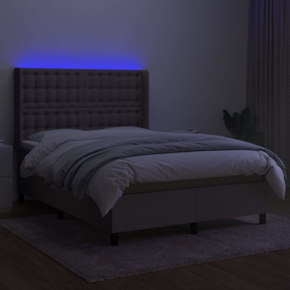 Cadre de lit matelas et LED Taupe 140x190 cm Tissu