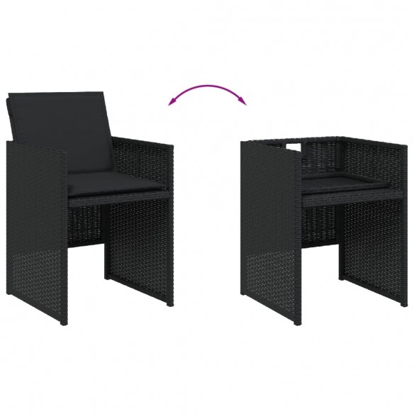 Chaises de jardin lot de 4 avec coussins noir résine tressée