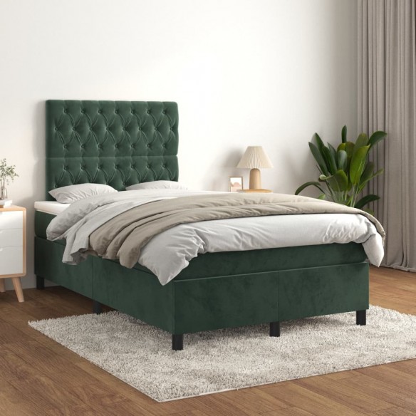 Cadre de lit avec matelas vert foncé 120x190 cm