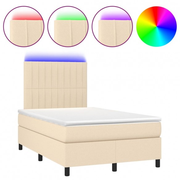 Cadre de lit matelas et LED crème 120x190 cm tissu