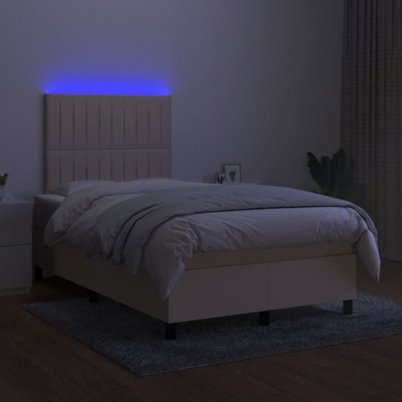 Cadre de lit matelas et LED crème 120x190 cm tissu