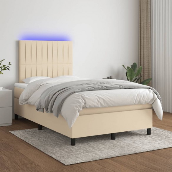 Cadre de lit matelas et LED crème 120x190 cm tissu