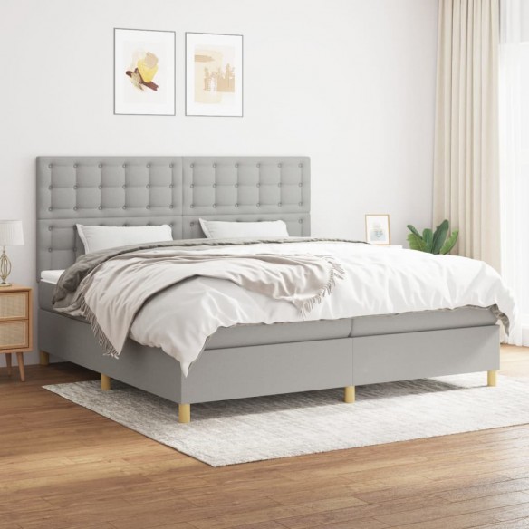 Cadre de lit avec matelas Gris clair 200x200cm Tissu