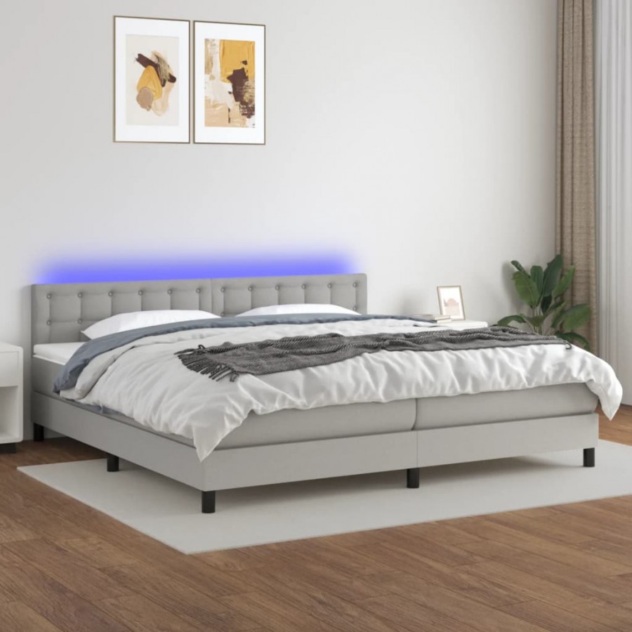 Cadre de lit matelas LED Gris clair 200x200 cm Tissu