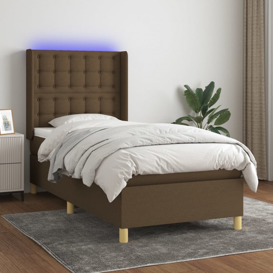 Cadre de lit matelas et LED Marron...