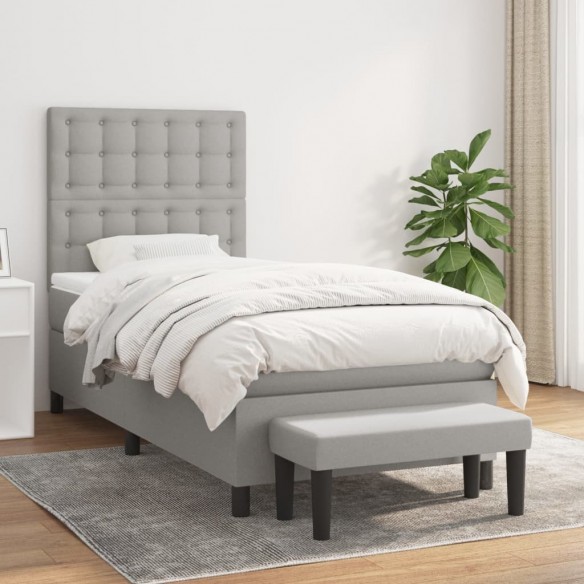 Cadre de lit avec matelas Gris clair 100x200cm Tissu