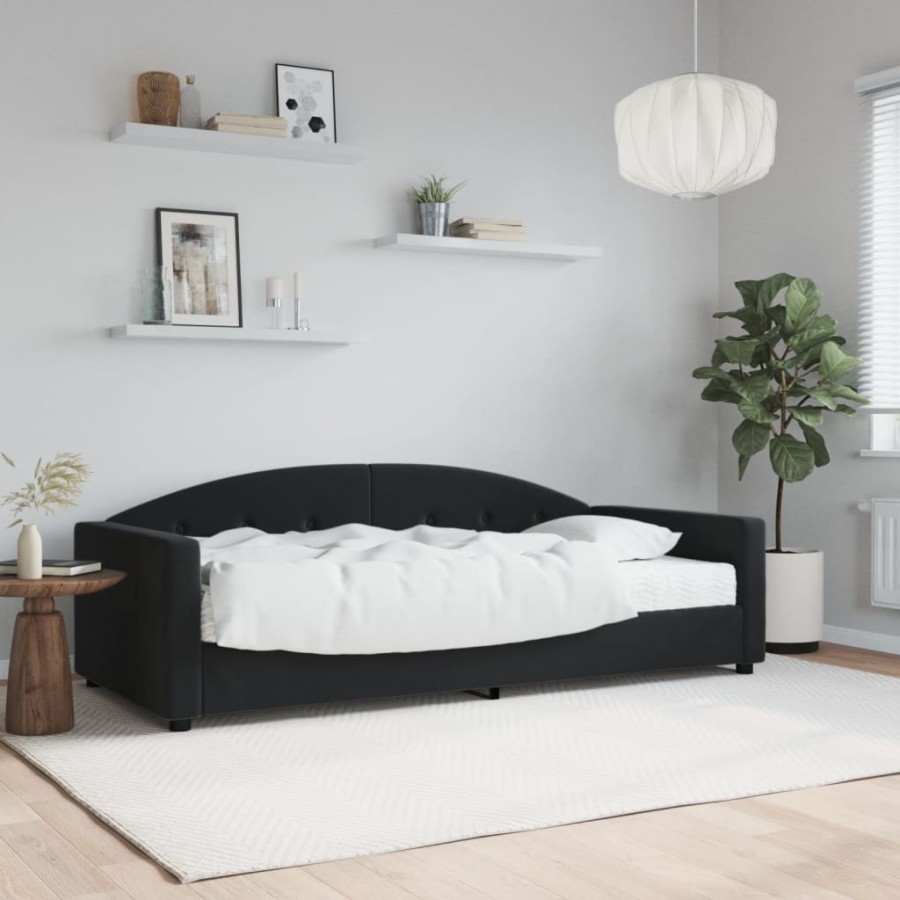 Lit de jour avec matelas noir 90x190 cm velours