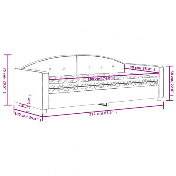 Lit de jour avec matelas noir 90x190 cm velours