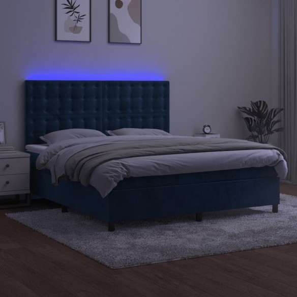 Cadre de lit matelas et LED Bleu foncé 180x200 cm