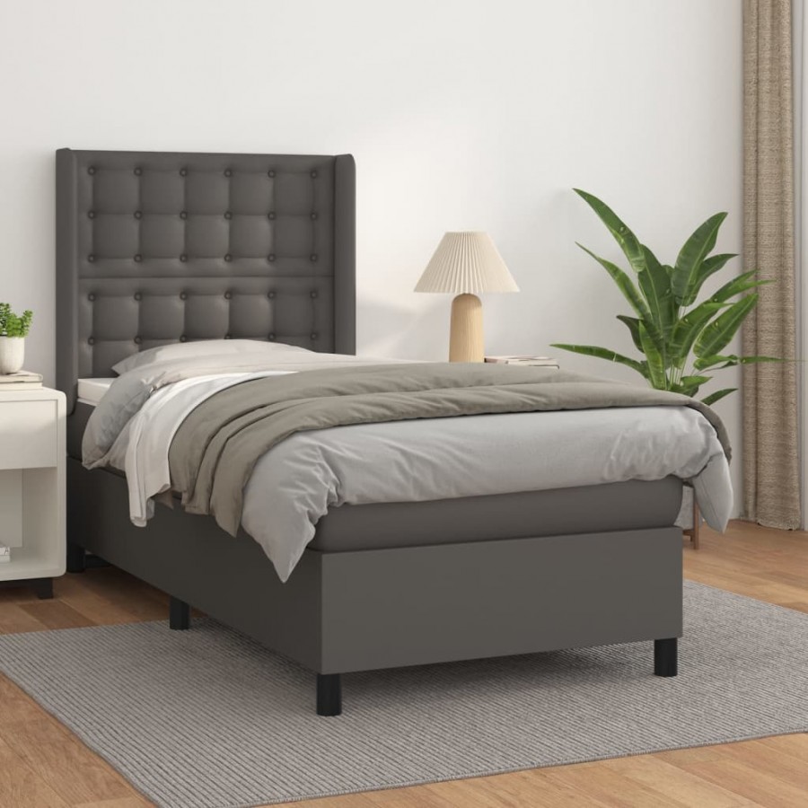 Cadre de lit avec matelas Gris 90x190 cm Similicuir