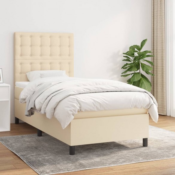 Cadre de lit avec matelas Crème 80x200 cm Tissu