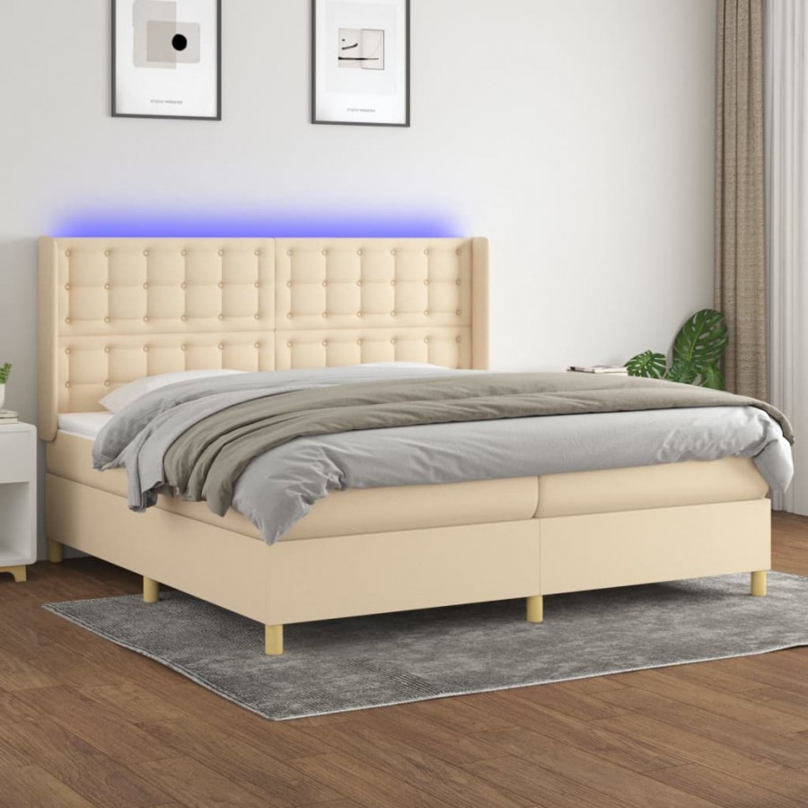 Cadre de lit matelas et LED Crème 200x200 cm Tissu