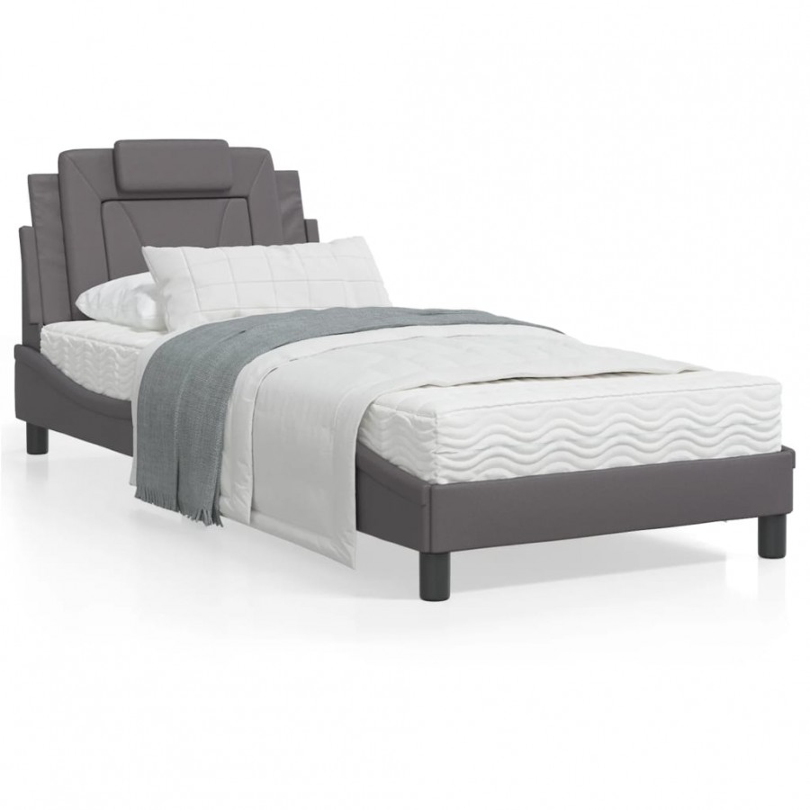 Lit avec matelas gris 90x190 cm similicuir