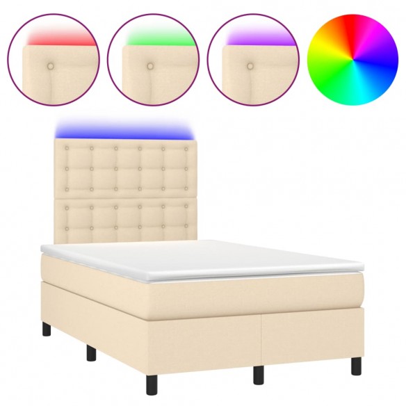 Cadre de lit matelas et LED crème 120x190 cm tissu