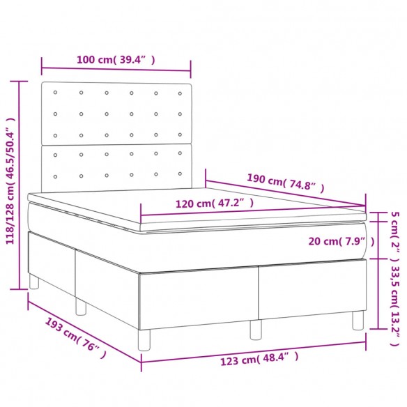 Cadre de lit matelas et LED crème 120x190 cm tissu