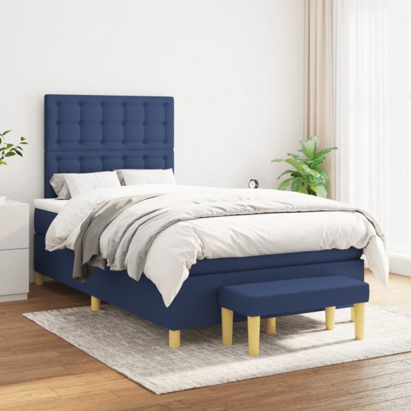 Cadre de lit avec matelas bleu 120x190 cm tissu