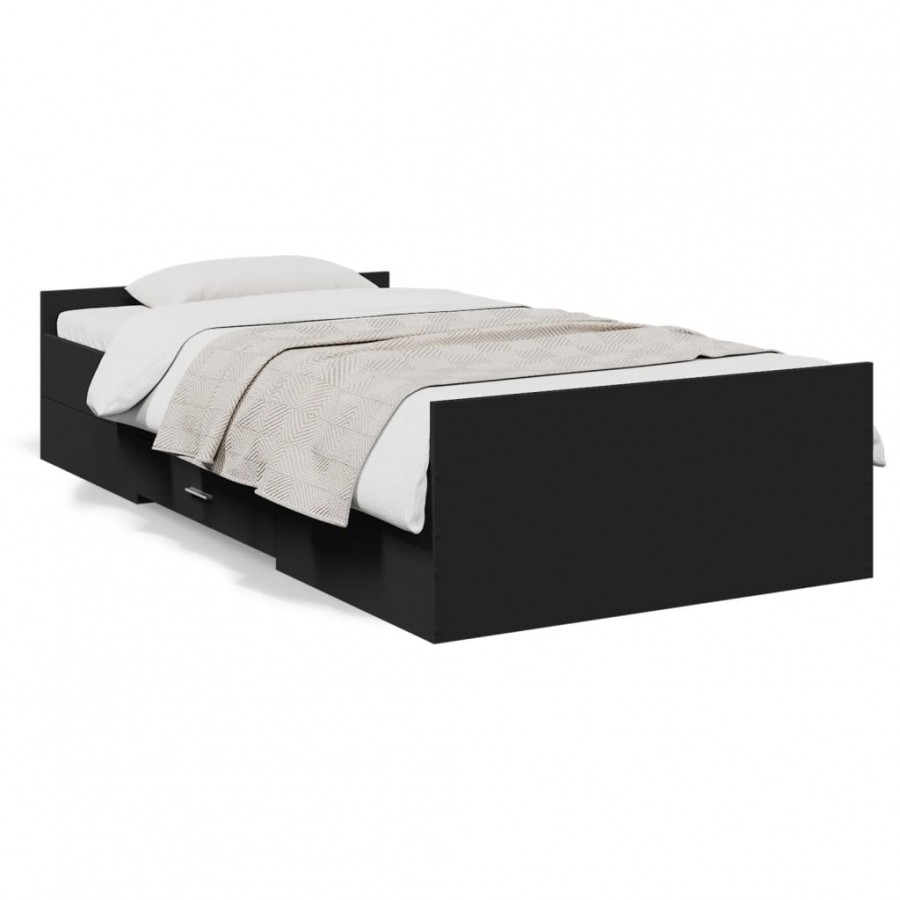 Cadre de lit avec tiroirs noir 75x190...