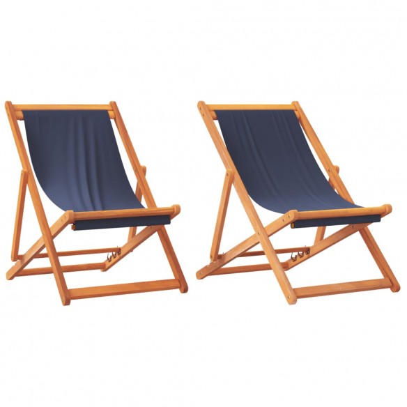 Chaises de plage pliables lot de 2 bleu tissu