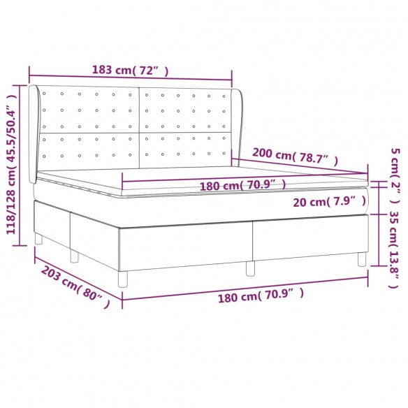 Cadre de lit avec matelas Noir 180x200 cm Velours