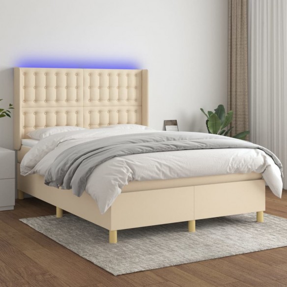 Cadre de lit matelas et LED Crème 140x200 cm Tissu