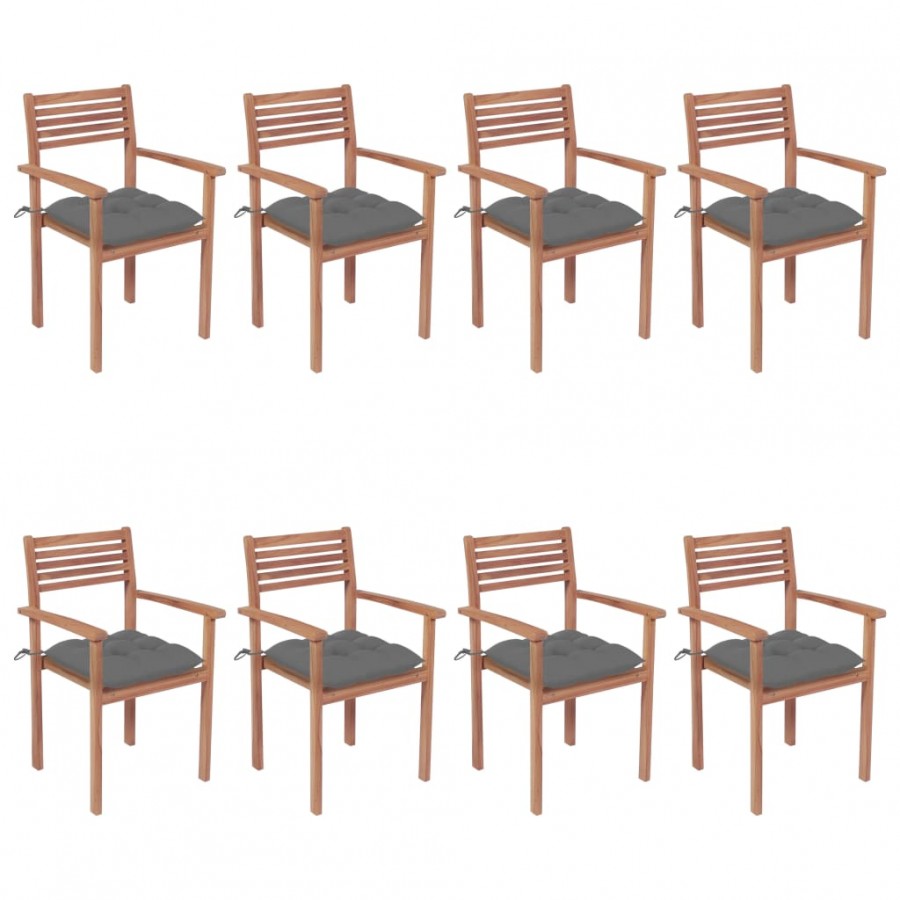 Chaises de jardin empilables avec coussins 8 pcs Teck solide