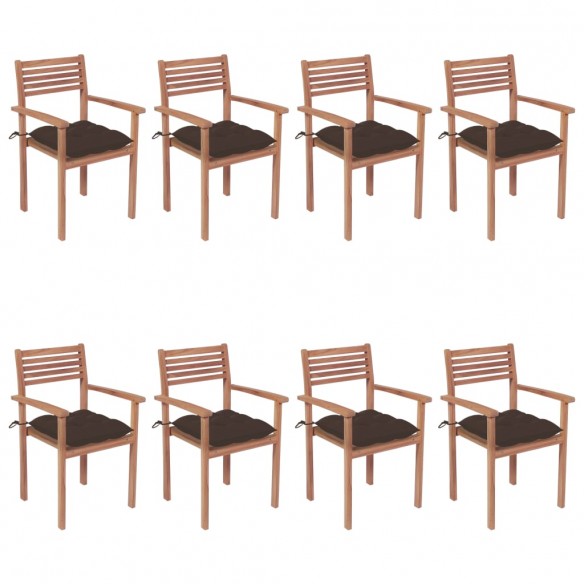 Chaises de jardin empilables avec coussins 8 pcs Teck solide