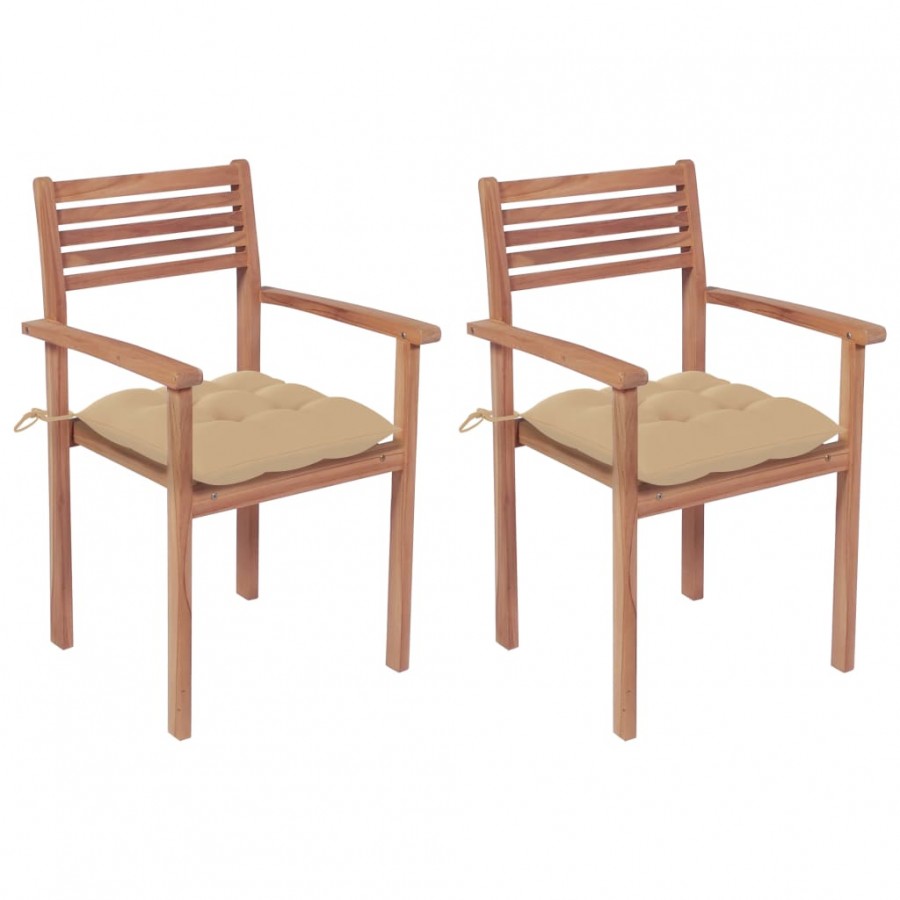 Chaises de jardin 2 pcs avec coussins beige Bois de teck massif