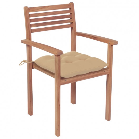 Chaises de jardin 2 pcs avec coussins beige Bois de teck massif