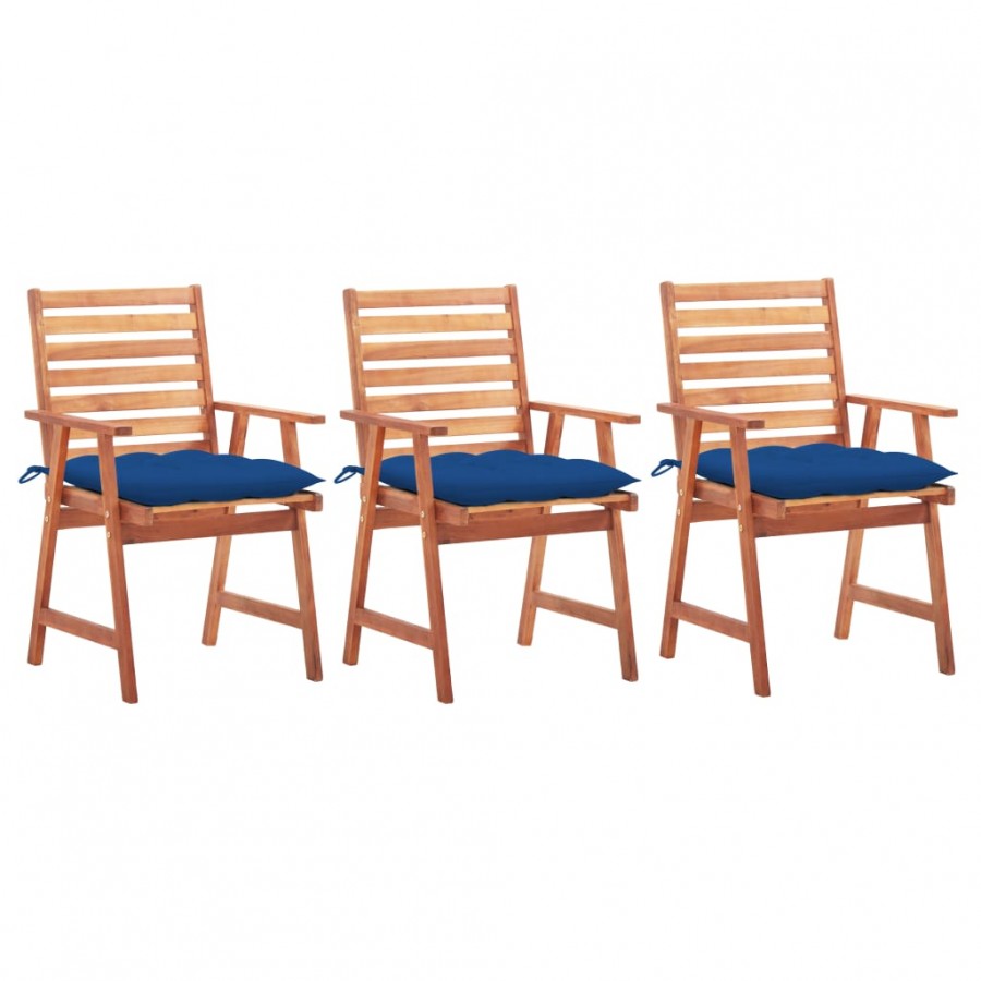 Chaises à dîner d'extérieur 3 pcs avec coussins Acacia massif