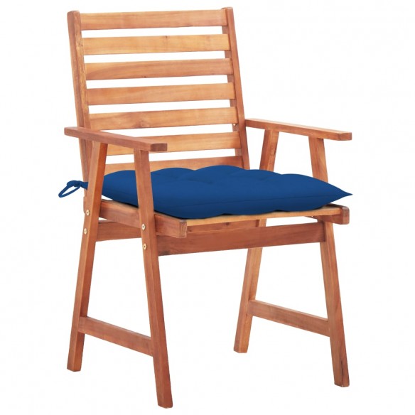 Chaises à dîner d'extérieur 3 pcs avec coussins Acacia massif