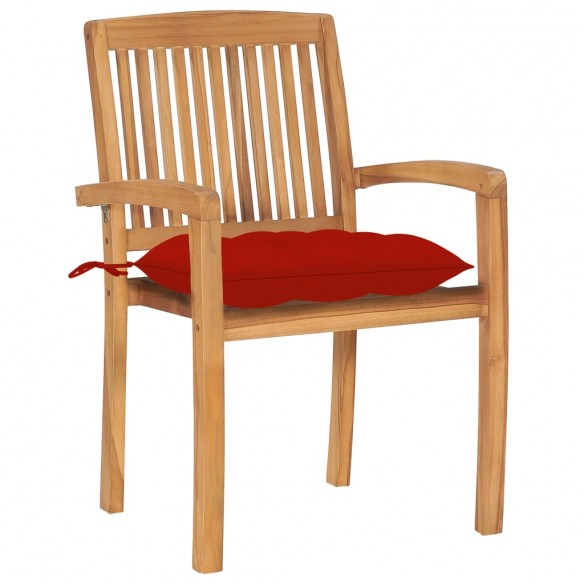 Chaises de jardin 2 pcs avec coussins rouge Bois de teck massif