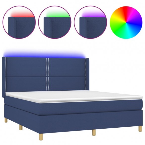 Cadre de lit matelas et LED Bleu 160x200 cm Tissu