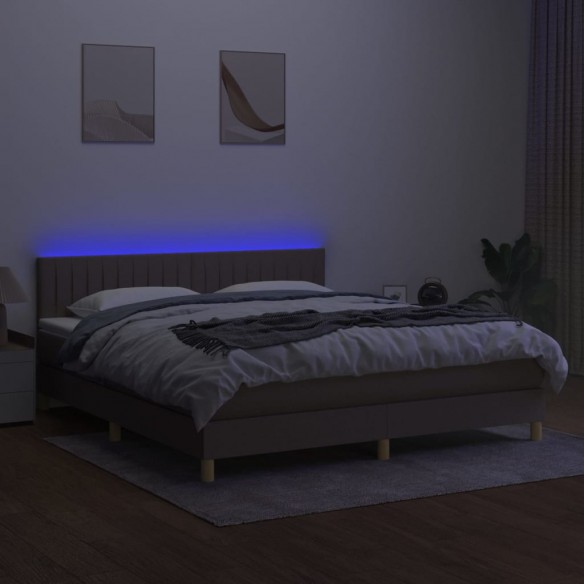 Cadre de lit avec matelas LED Taupe 180x200 cm Tissu