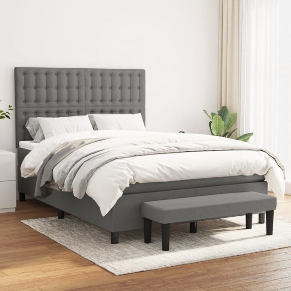 Cadre de lit avec matelas Gris foncé 140x200cm Tissu