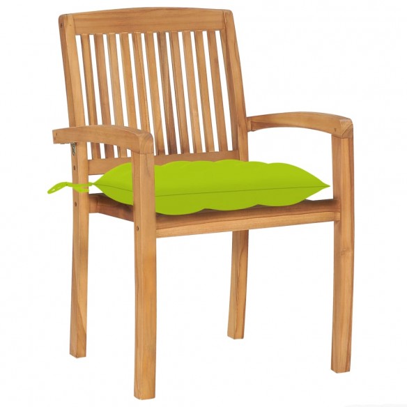 Chaises de jardin 2 pcs avec coussins vert vif Teck massif