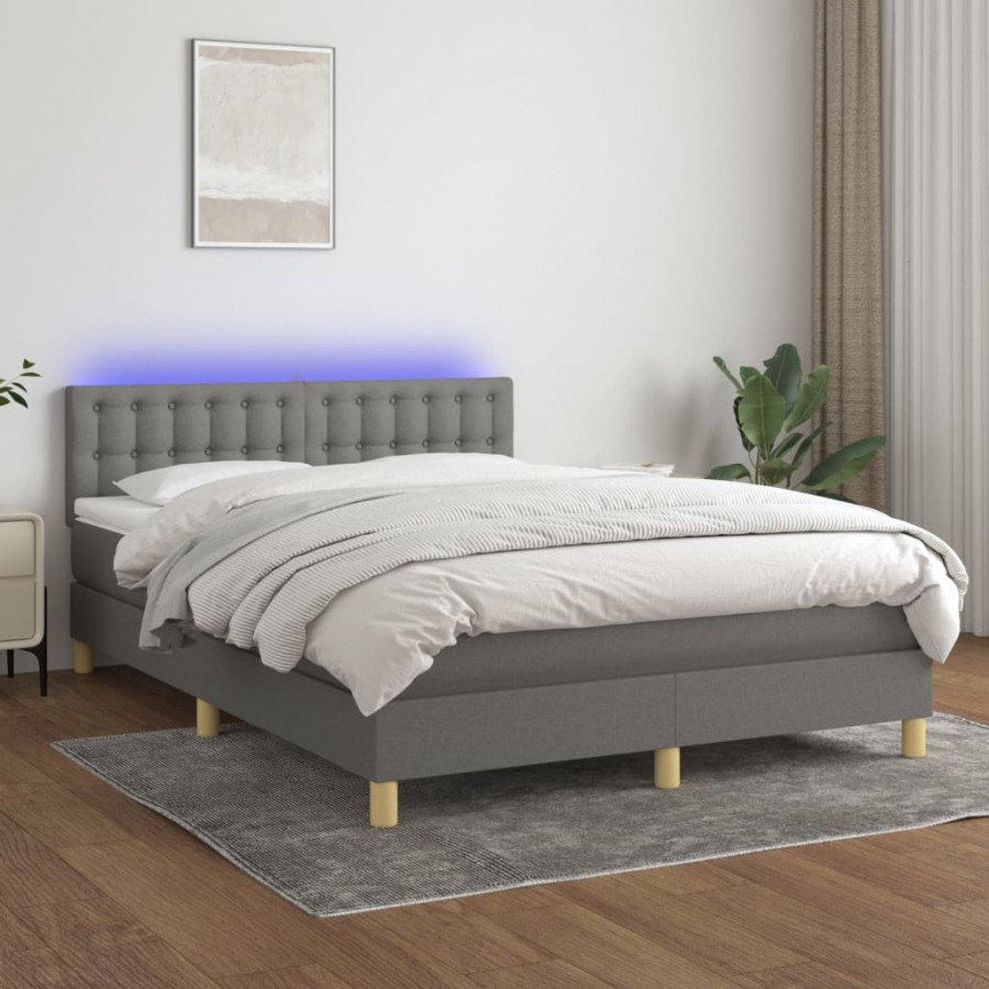 Cadre de lit et matelas et LED Gris...