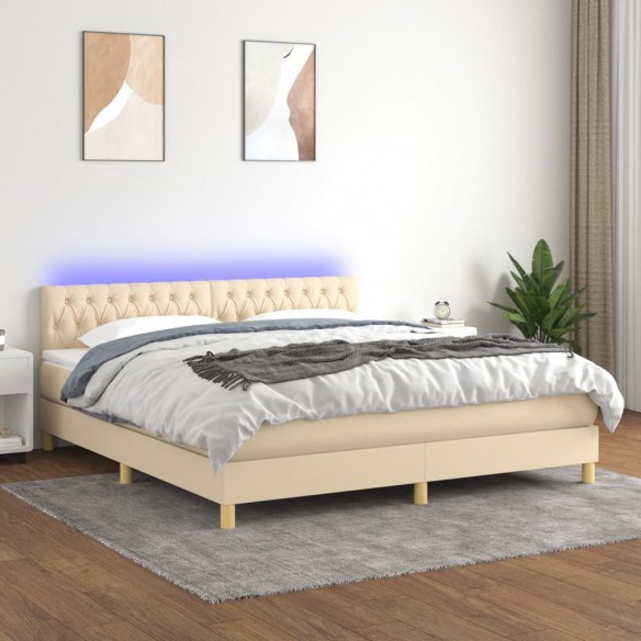 Cadre de lit avec matelas LED Crème 180x200 cm Tissu