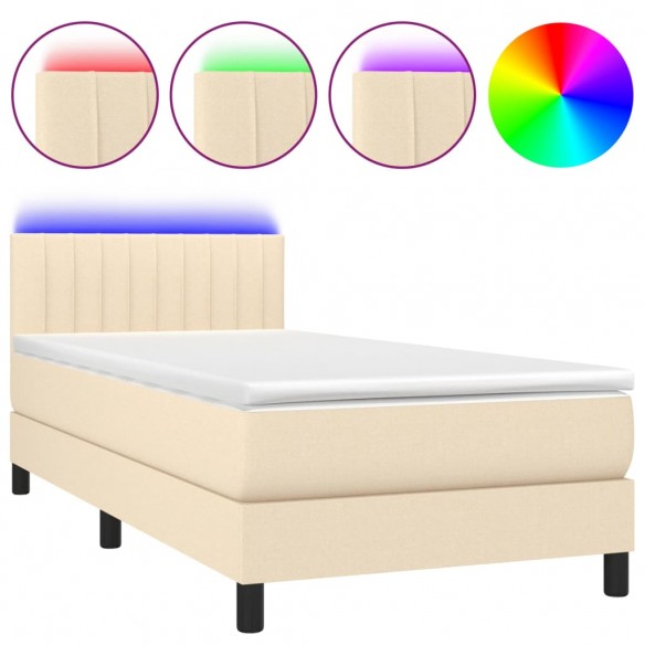 Cadre de lit avec matelas LED Crème 90x190 cm Tissu