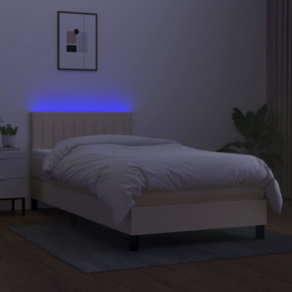 Cadre de lit avec matelas LED Crème 90x190 cm Tissu