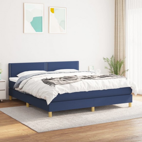 Cadre de lit avec matelas Bleu 160x200 cm Tissu