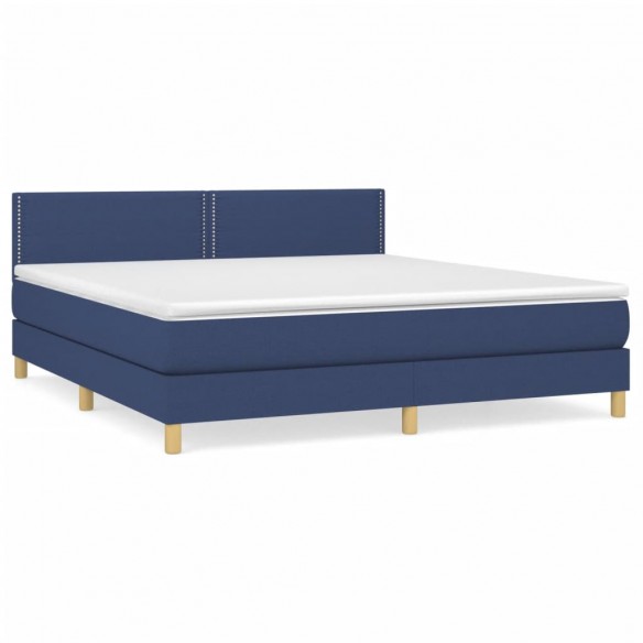 Cadre de lit avec matelas Bleu 160x200 cm Tissu