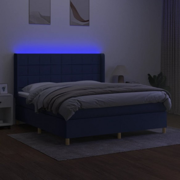 Cadre de lit matelas et LED Bleu 160x200 cm Tissu