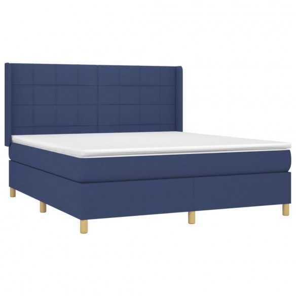 Cadre de lit matelas et LED Bleu 160x200 cm Tissu