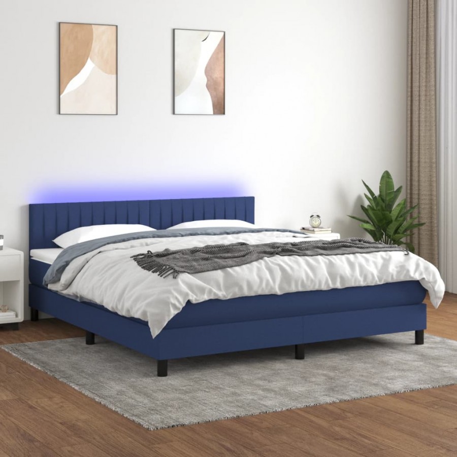 Cadre de lit avec matelas LED Bleu 180x200 cm Tissu